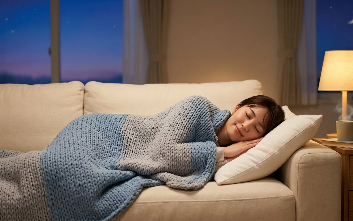 ソファで眠る女性