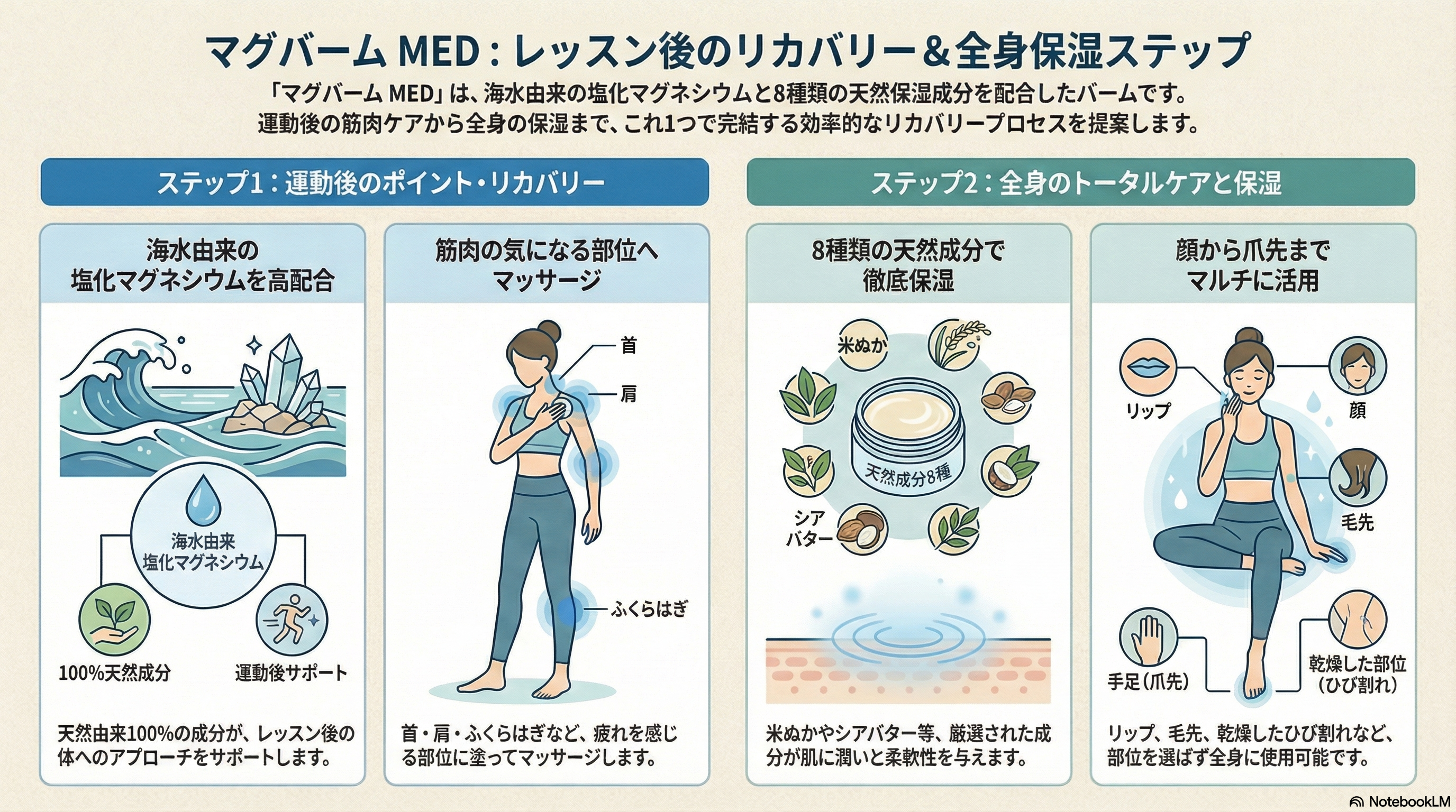 海水由来の塩化マグネシウムを高配合・8種類の保湿＆エモリエント成分・顔・リップ・毛先・爪まで使いやすい
